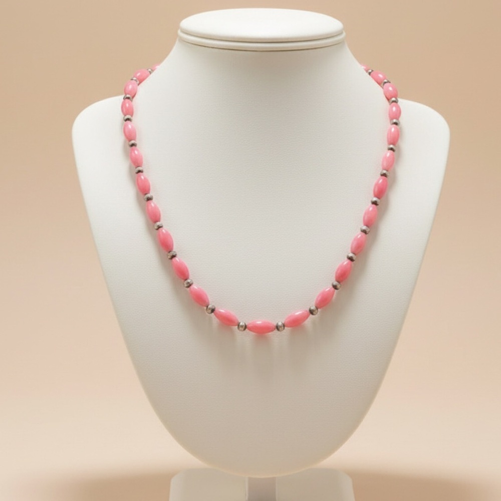 Pink Coral 925 Beaded Women's Necklace - Classic Elegance 18”+2